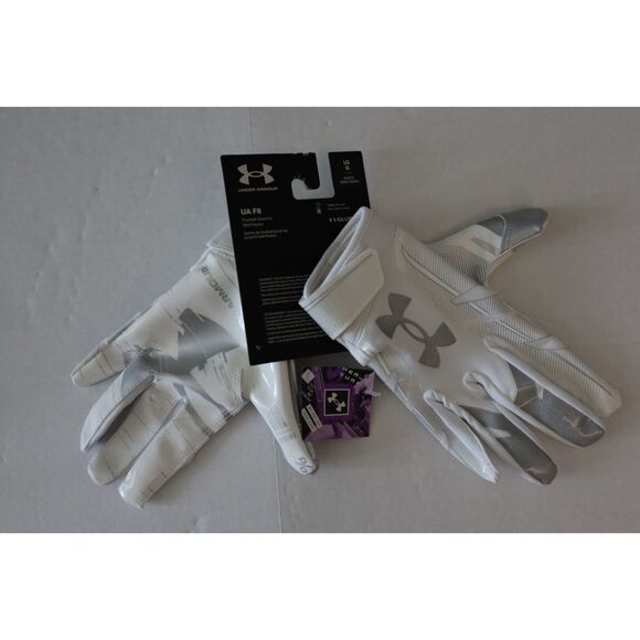 Under Armour 1370128 100 UA F8 Women Size SMALL Wht Silver Football Skill Gloves - Picture 1 of 8